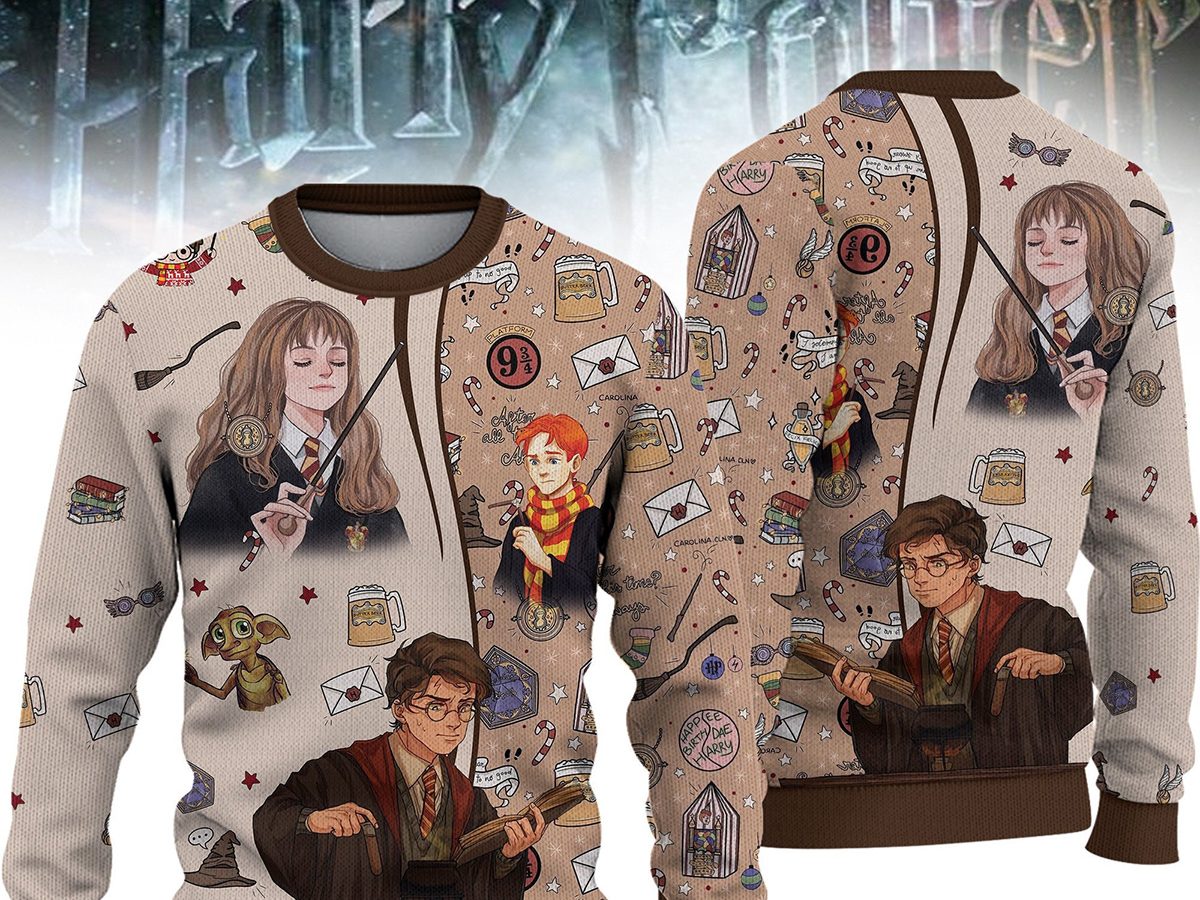 Hogwarts Happy Christmas from Camelot Fabric- Harry Potter, Hermione, Ron,  Kawaii - Licensed Product