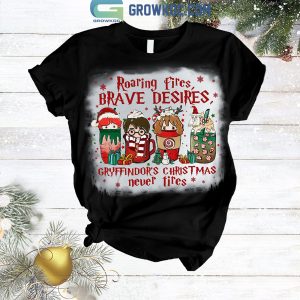 Harry Potter Roaring Fires Brave Desires Gryffindor_s Christmas Never Tires Holidays Fleece Pajamas Set