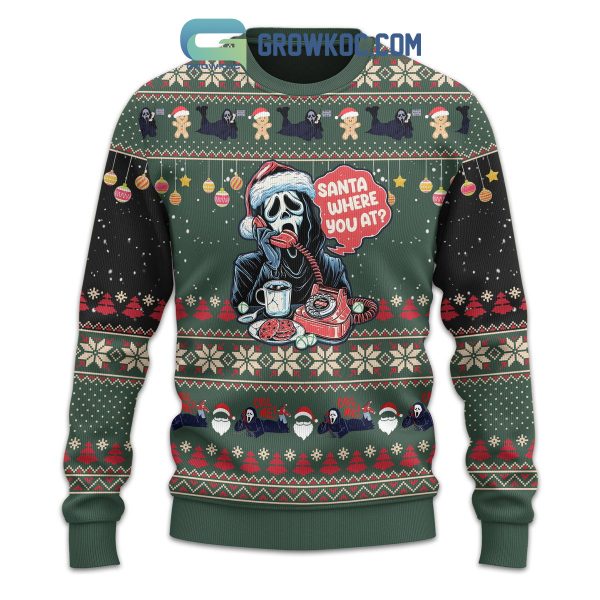 Horror Movies Santa Where You At Snow Christmas Ugly Sweater