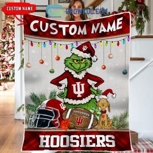 Indiana Hoosiers Grinch Football Merry Christmas Light Personalized Fleece Blanket Quilt