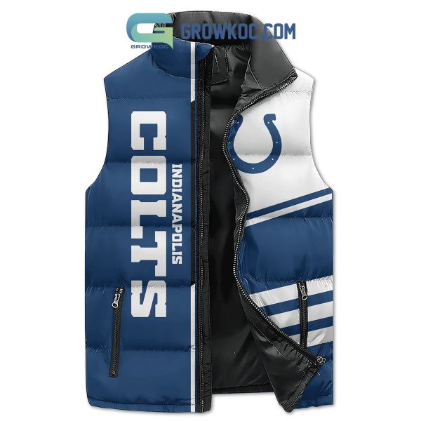 Indianapolis Coins Blue White And Horseshoe Pride Go Colts Let’s Ride Christmas Winter Sleeveless Puffer Jacket