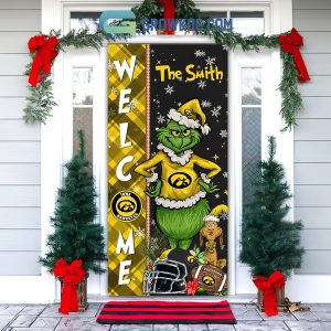 Iowa Hawkeyes Grinch Football Welcome Christmas Personalized Decor Door Cover