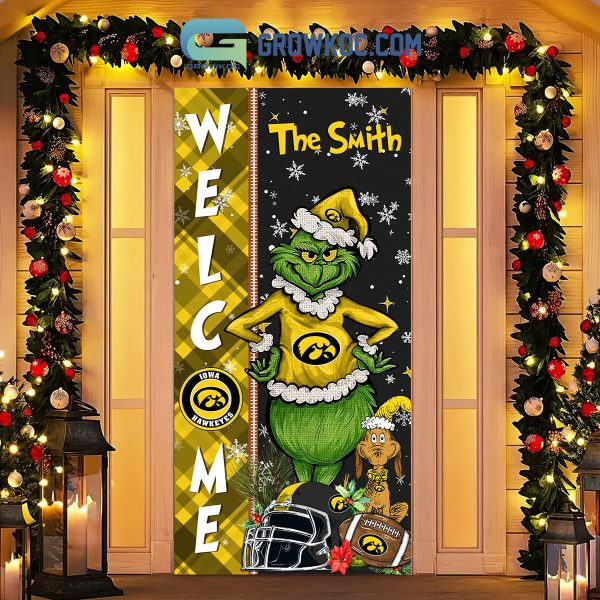 Iowa Hawkeyes Grinch Football Welcome Christmas Personalized Decor Door Cover