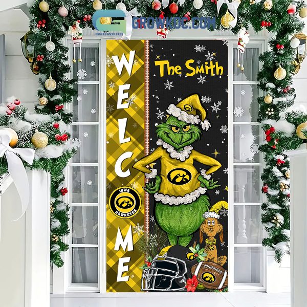 Iowa Hawkeyes Grinch Football Welcome Christmas Personalized Decor Door Cover