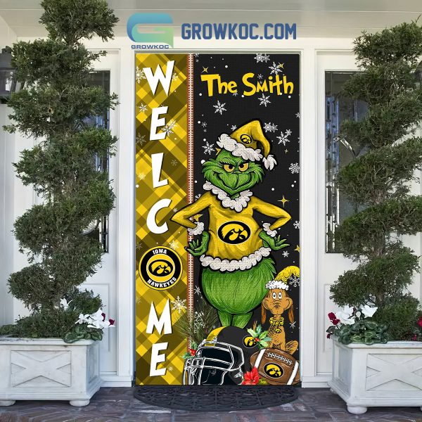 Iowa Hawkeyes Grinch Football Welcome Christmas Personalized Decor Door Cover