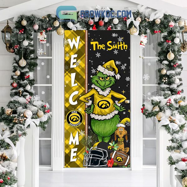 Iowa Hawkeyes Grinch Football Welcome Christmas Personalized Decor Door Cover