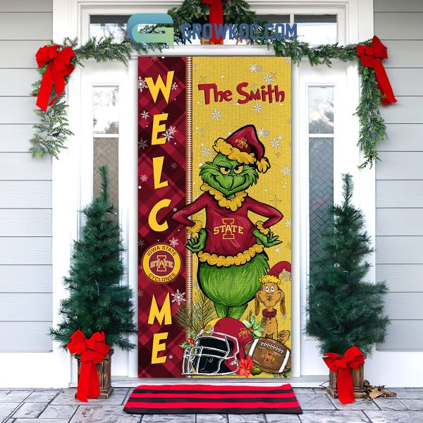 Iowa State Cyclones Grinch Football Welcome Christmas Personalized Decor Door Cover