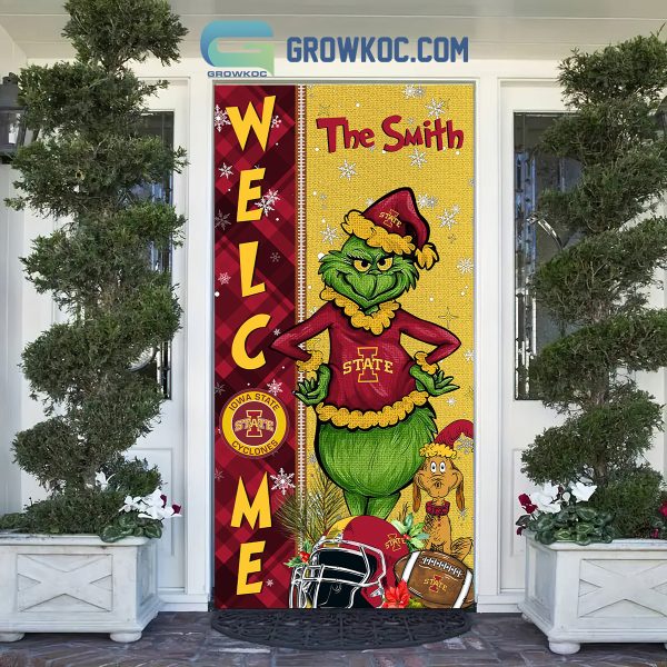 Iowa State Cyclones Grinch Football Welcome Christmas Personalized Decor Door Cover