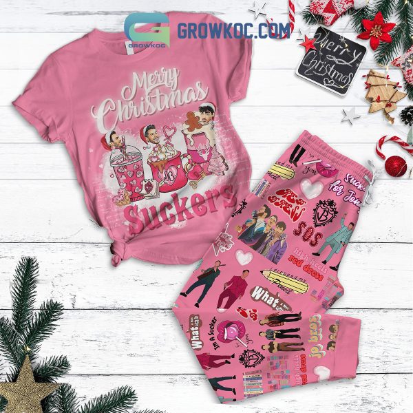 Jonas Brothers Merry Christmas Suckers I Dropped My Pencil High Heels Red Dress Fleece Pajamas Set