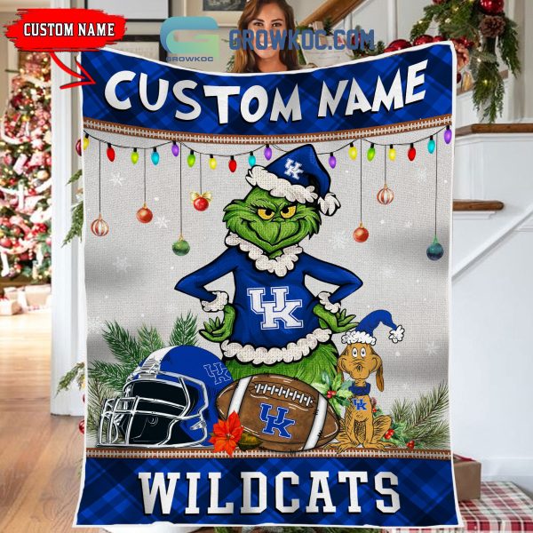 Kentucky Wildcats Grinch Football Merry Christmas Light Personalized Fleece Blanket Quilt