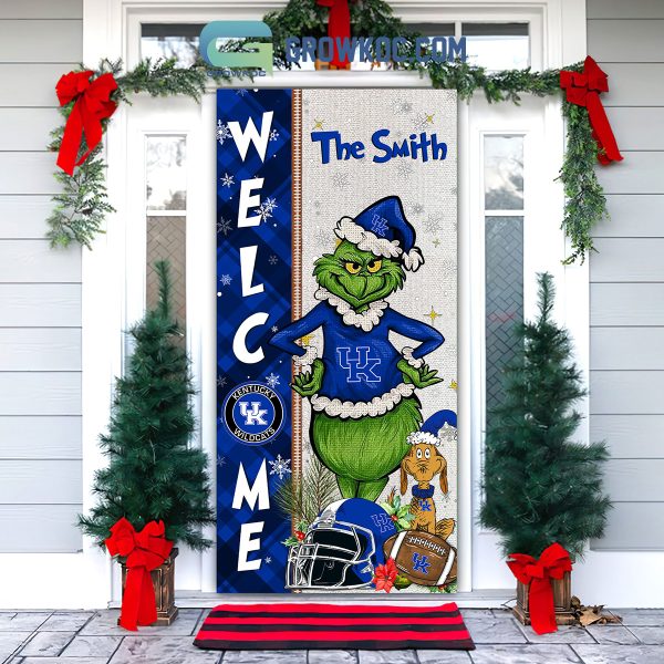 Kentucky Wildcats Grinch Football Welcome Christmas Personalized Decor Door Cover