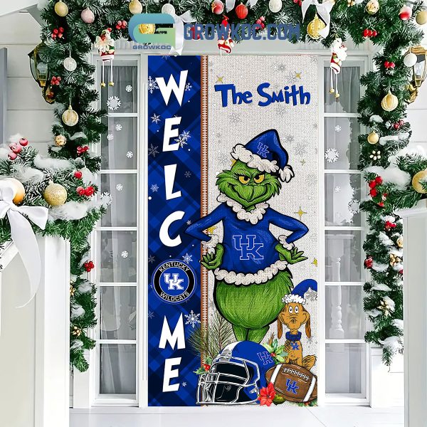 Kentucky Wildcats Grinch Football Welcome Christmas Personalized Decor Door Cover