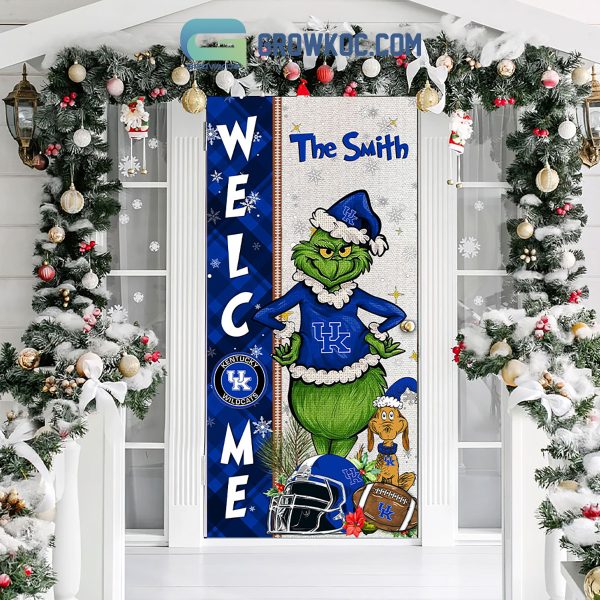 Kentucky Wildcats Grinch Football Welcome Christmas Personalized Decor Door Cover