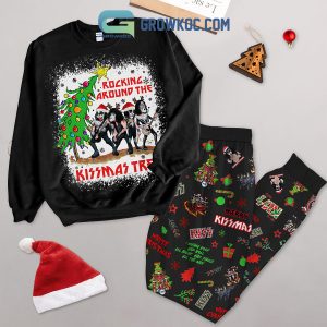 Kiss Rocking Around The Kissmas Tree I Wanna Rock And Roll All Night Christmas Fleece Pajamas Sets