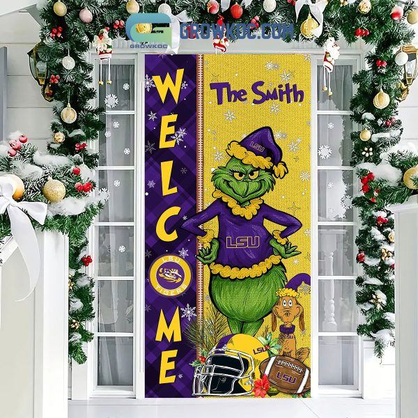 LSU Tigers Grinch Football Welcome Christmas Personalized Decor Door Cover