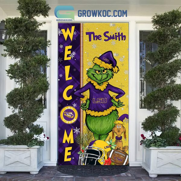 LSU Tigers Grinch Football Welcome Christmas Personalized Decor Door Cover