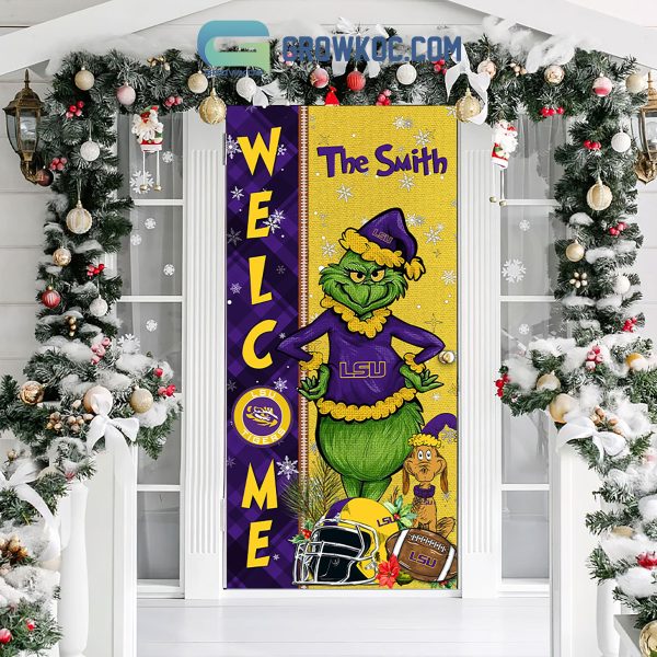 LSU Tigers Grinch Football Welcome Christmas Personalized Decor Door Cover