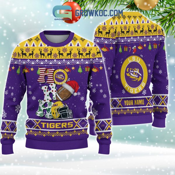 LSU Tigers NCAA Ho Ho Ho Snow Christmas Personalized Ugly Sweater