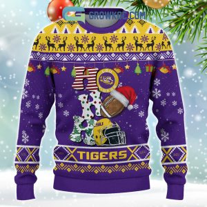 LSU Tigers NCAA Ho Ho Ho Snow Christmas Personalized Ugly Sweater