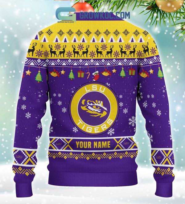 LSU Tigers NCAA Ho Ho Ho Snow Christmas Personalized Ugly Sweater