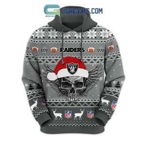 Las Vegas Raiders Christmas NFL Snowflakes Reindeers Skulls Custom Name Custom Number Hoodie Shirts