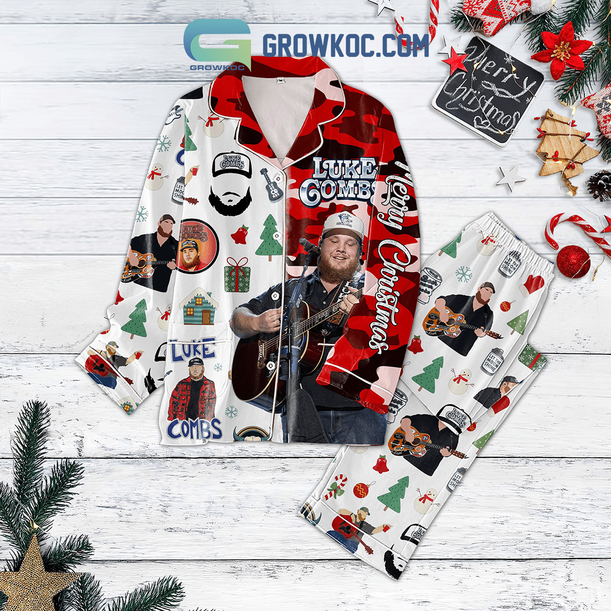 Luke Combs Merry Christmas Pajamas Set - Growkoc