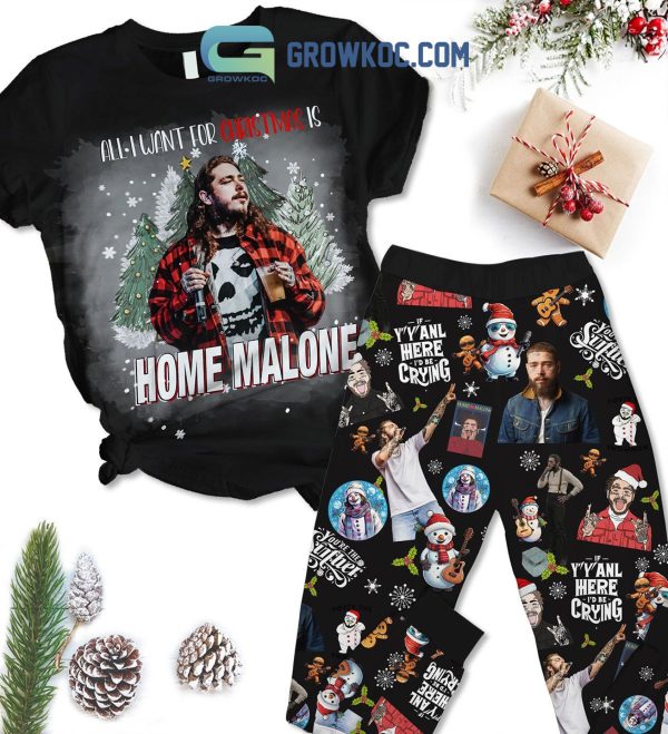 Malone All I Want For Christmas Is Home Malone If Y’All Here I’d Be Crying Holidays Winter Fleece Pajama Sets Black Design