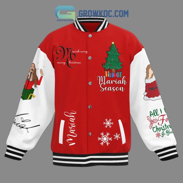 Mariah Carey Merry Christmas Mariah Season It’s Time All I Want For Christmas Is You Winter Holiday Baseball Jacket