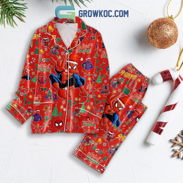 Marvel Spiderman Homecoming Santa Is Coming Merry Christmas Silk Pajamas Set