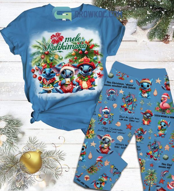 Mele Ralikimaka This Christmas Ohana Means Mischief With Stitch Holidays Fleece Pajamas Set