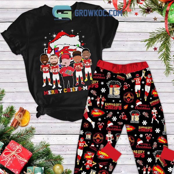 Merry Chiefs mas Christmas 15 Mahomes Kansas City Chiefs NFL Team KC Chiefs Fleece Pajamas Set