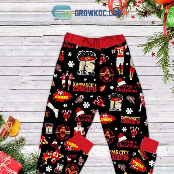 Merry Chiefs mas Christmas 15 Mahomes Kansas City Chiefs NFL Team KC Chiefs Fleece Pajamas Set