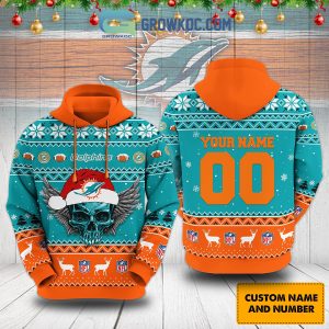 Miami Dolphins Christmas NFL Snowflakes Reindeers Skulls Custom Name Custom Number Hoodie Shirts
