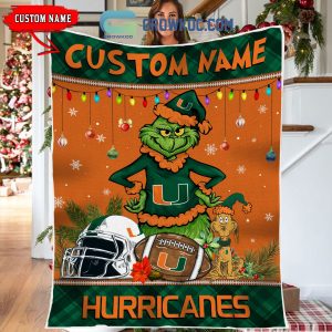 Miami Hurricanes Grinch Football Merry Christmas Light Personalized Fleece Blanket Quilt
