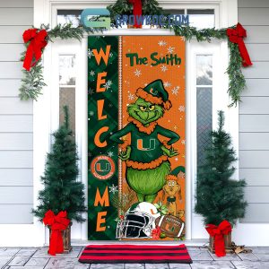 Miami Hurricanes Grinch Football Welcome Christmas Personalized Decor Door Cover