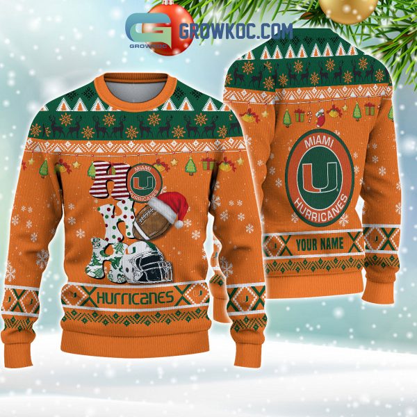 Miami Hurricanes NCAA Ho Ho Ho Snow Christmas Personalized Ugly Sweater