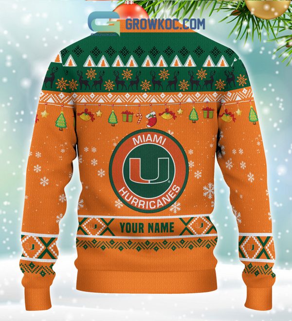 Miami Hurricanes NCAA Ho Ho Ho Snow Christmas Personalized Ugly Sweater