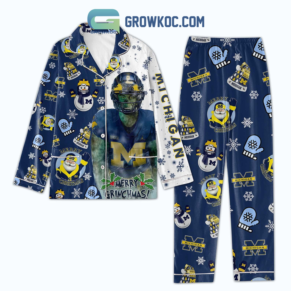 Michigan Wolverines Merry Grinchmas Pajamas Set - Growkoc