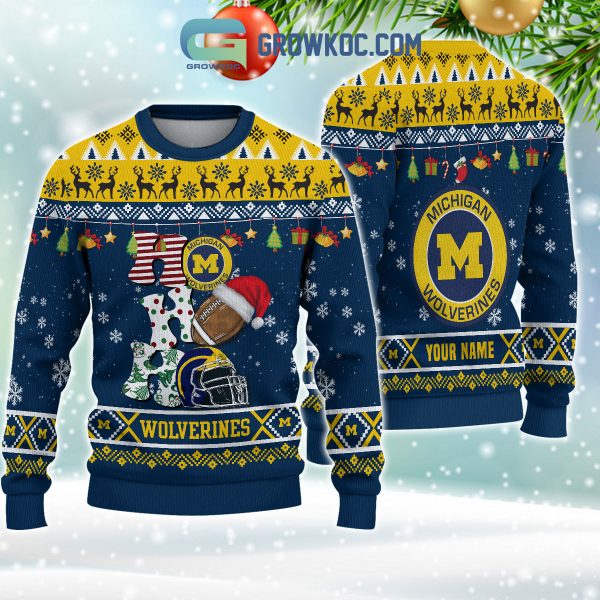 Michigan Wolverines NCAA Ho Ho Ho Snow Christmas Personalized Ugly Sweater