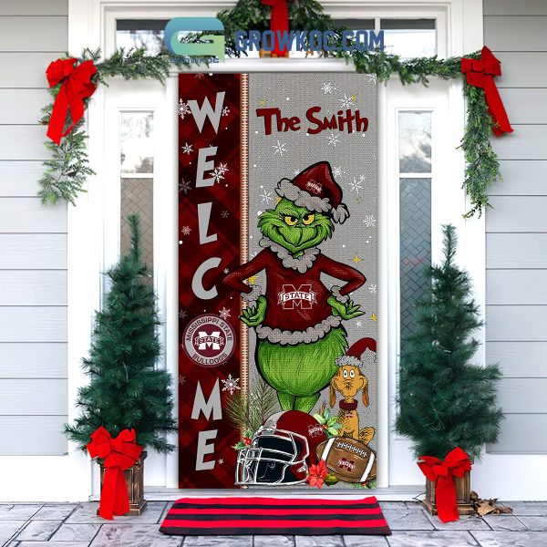 Mississippi State Bulldogs Grinch Football Welcome Christmas Personalized Decor Door Cover