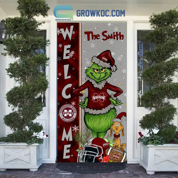 Mississippi State Bulldogs Grinch Football Welcome Christmas Personalized Decor Door Cover