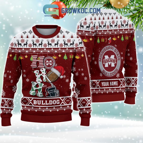Mississippi State Bulldogs NCAA Ho Ho Ho Snow Christmas Personalized Ugly Sweater