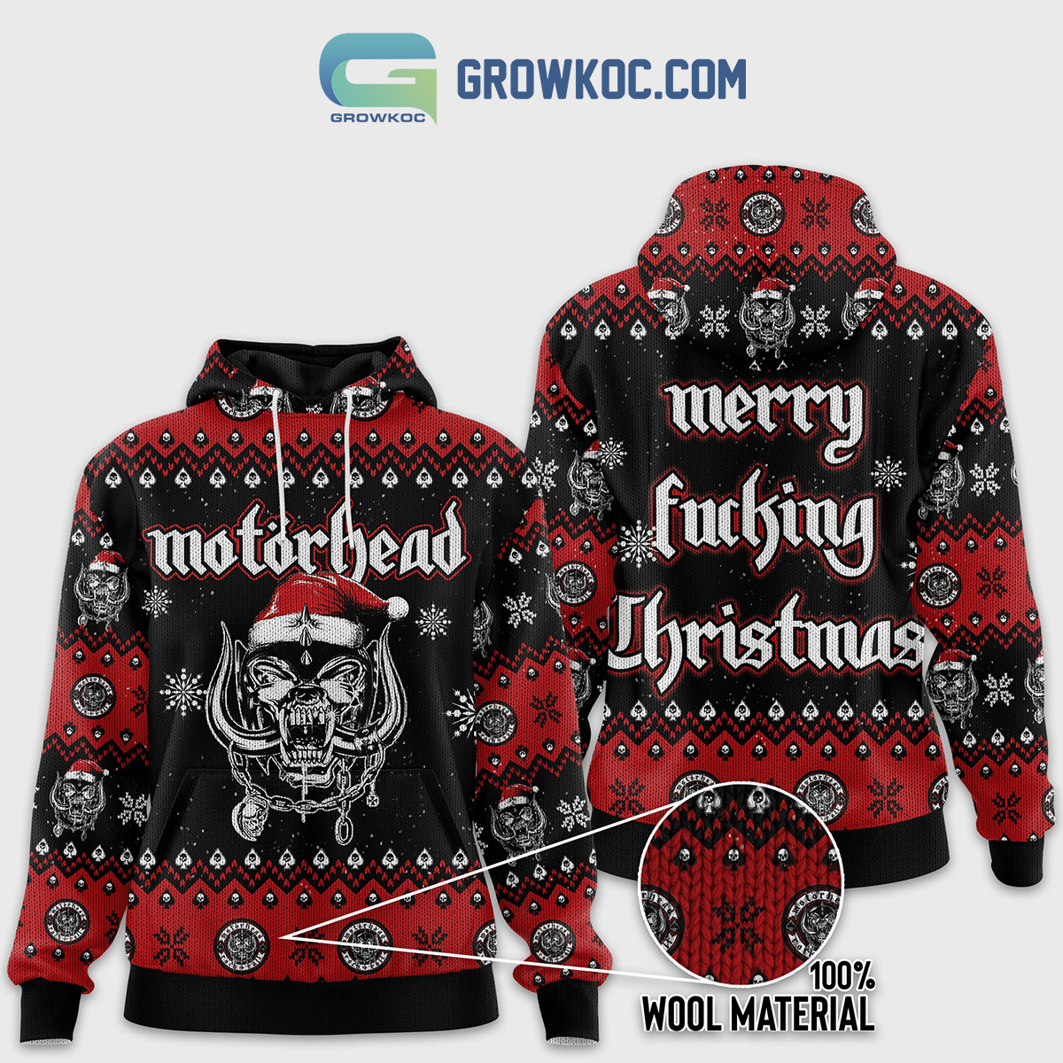 Motorhead Rock Band Merry Christmas Zip Hoodie Sweater - Growkoc