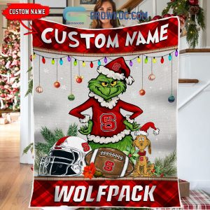 NC State Wolfpack Grinch Football Merry Christmas Light Personalized Fleece Blanket Quilt