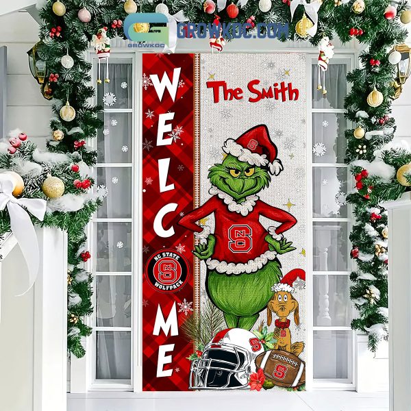 NC State Wolfpack Grinch Football Welcome Christmas Personalized Decor Door Cover