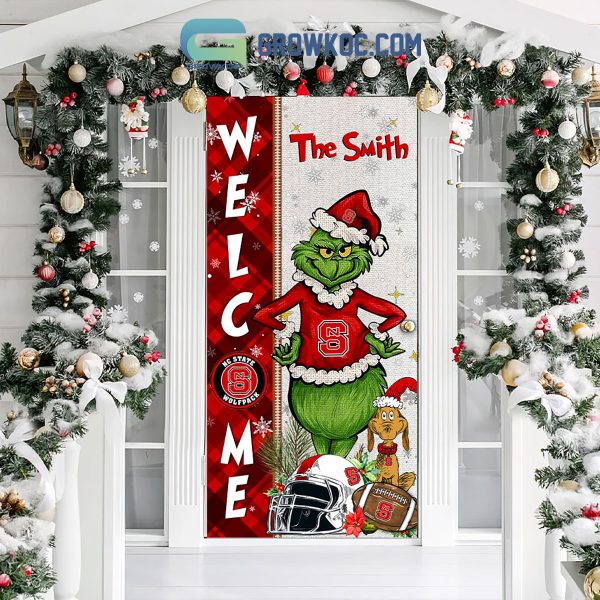 NC State Wolfpack Grinch Football Welcome Christmas Personalized Decor Door Cover