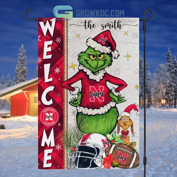 Nebraska Cornhuskers NCAA Grinch Football Welcome Christmas House Garden Flag