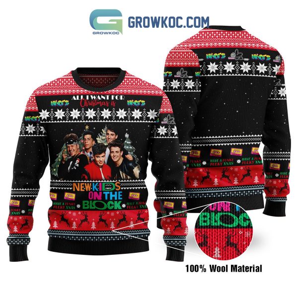 New Kids On The Block Black Design All I Want For Christmas Is NKOTB Have A Funky Fulky Xmas Ugly Sweater