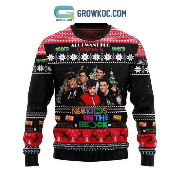 New Kids On The Block Black Design All I Want For Christmas Is NKOTB Have A Funky Fulky Xmas Ugly Sweater