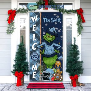 North Carolina Tar Heels Grinch Football Welcome Christmas Personalized Decor Door Cover